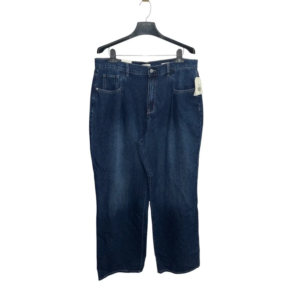NWT Wonderly High Rise Wide Leg Jeans 16 Tall Long Dark Wash 100% Cotton Pleated